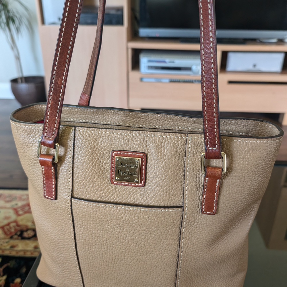 Dooney & Bourke Beige and Brown Leather Tote - Picture 5 of 7